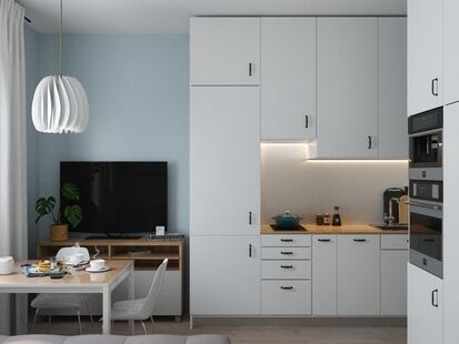 Фото № 5: Дизайн-проект кухни-гостиной 11.68  м² Скандинавский стиль для ЖК Квартал Тетрис