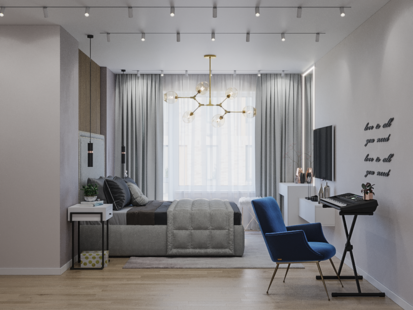 Фото № 5: Дизайн-проект спальни 16.55  м² Стиль Контемпорари для ЖК Московский