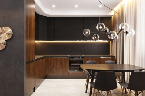 Фото № 5: Дизайн-проект кухни-гостиной 31.6  м² Стиль Модернизм для ЖК Лыткарино Хит
