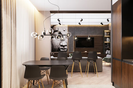 Фото № 3: Дизайн-проект кухни-гостиной 31.6  м² Стиль Модернизм для ЖК Лыткарино Хит