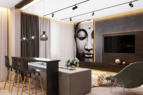 Фото № 4: Дизайн-проект кухни-гостиной 31.6  м² Стиль Модернизм для ЖК Лыткарино Хит