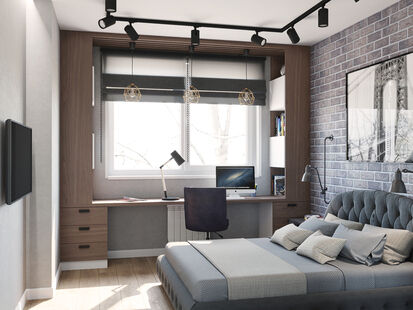 Фото № 2: Дизайн-проект спальни 11.52  м² Стиль Лофт для ЖК UP-квартал Римский