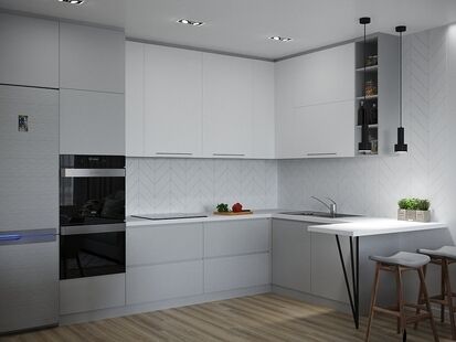 Фото № 3: Дизайн-проект кухни-гостиной 20.63  м² Стиль Модернизм для ЖК Саларьево Парк