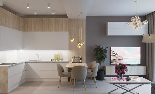 Фото № 1: Дизайн-проект кухни-гостиной 22.3  м² Стиль Контемпорари для ЖК ЗИЛ АРТ