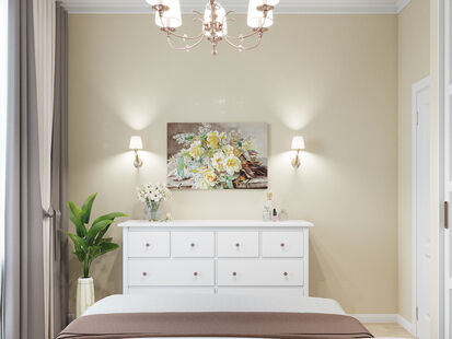 Фото № 3: Дизайн-проект спальни 10.43  м² Стиль Современная классика для ЖК Испанские кварталы