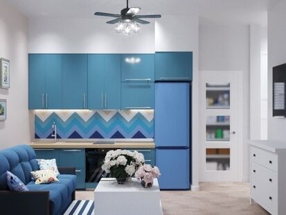 Фото № 1: Дизайн-проект однокомнатной квартиры 29.65  м² Средиземноморский стиль для ЖК Московский