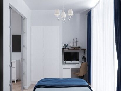 Фото № 2: Дизайн-проект однокомнатной квартиры 29.65  м² Средиземноморский стиль для ЖК Московский