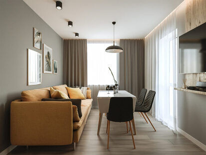 Фото № 5: Дизайн-проект однокомнатной квартиры 64.6  м² Современный стиль для ЖК  Жуков GRAND