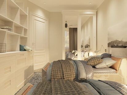 Фото № 4: Дизайн-проект трехкомнатной квартиры 88.73  м² стиль Современная классика для ЖК  Жуков GRAND