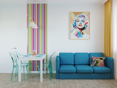 Фото № 1: Дизайн-проект двухкомнатной квартиры 54.1  м² стиль Поп-арт для ЖК  Жуков GRAND