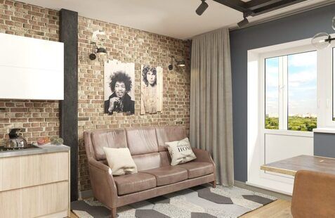 Фото № 1: Дизайн-проект однокомнатной квартиры 42.1  м² стиль Лофт для ЖК  Жуков GRAND