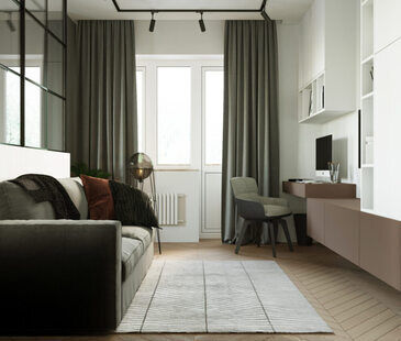 Фото № 2: Дизайн-проект однокомнатной квартиры 37.11  м² Современный стиль для ЖК Гармония