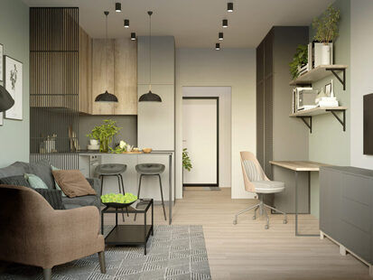 Фото № 3: Дизайн-проект квартиры-студии 29.33  м² Скандинавский стиль для ЖК Гармония