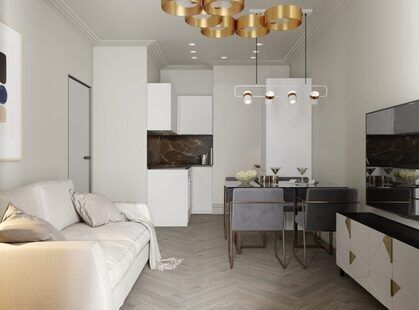 Фото № 1: Дизайн-проект однокомнатной квартиры 39.93  м² стиль Минимализм для ЖК Ютта