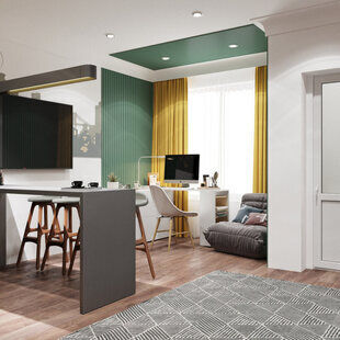 Фото № 1: Дизайн-проект квартиры-студии 31.72  м² стиль Поп-арт для ЖК Ютта