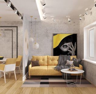 Фото № 1: Дизайн-проект евро трехкомнатной квартиры 60.16  м² стиль Лофт для ЖК Солнечный район