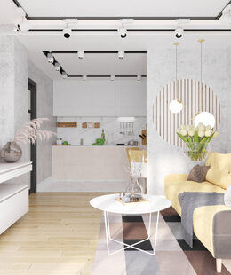 Фото № 6: Дизайн-проект евро трехкомнатной квартиры 60.16  м² стиль Лофт для ЖК Солнечный район