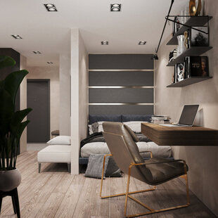 Фото № 1: Дизайн-проект квартиры-студии 28.7  м² Современный стиль для ЖК Мозаика