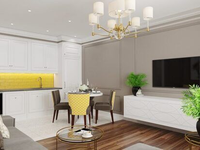 Фото № 2: Дизайн-проект четырехкомнатной квартиры 99.07  м² стиль Современная классика для ЖК Matrёshka city