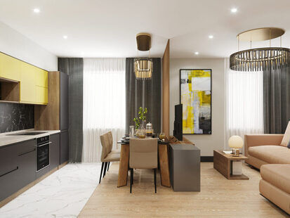 Фото № 1: Дизайн-проект трехкомнатной квартиры 94.28  м² Современный стиль для ЖК MatrЁshka city