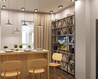 Фото № 2: Дизайн-проект однокомнатной квартиры 48.08  м² Современный стиль для ЖК Комарово