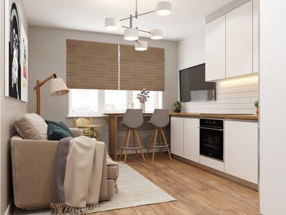 Фото № 1: Дизайн-проект однокомнатной квартиры 36.02  м² Современный стиль для ЖК Мозаика