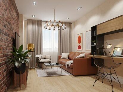 Фото № 1: Дизайн-проект однокомнатной квартиры 35.8  м² стиль Лофт для ЖК Академик