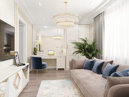 Фото № 1: Дизайн-проект двухкомнатной квартиры 55.1  м² стиль Современная классика для ЖК Академик