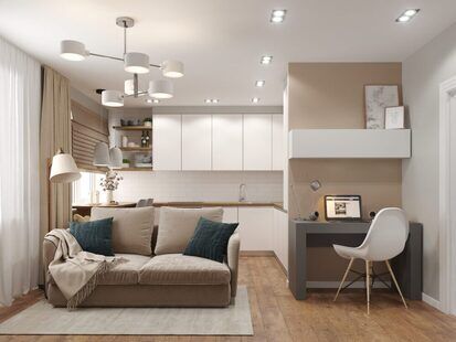 Фото № 1: Дизайн-проект евро двухкомнатной квартиры 45.9  м² стиль Современный для ЖК Академик