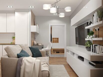 Фото № 3: Дизайн-проект евро двухкомнатной квартиры 45.9  м² стиль Современный для ЖК Академик