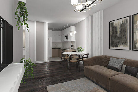 Фото № 5: Дизайн-проект евро трехкомнатной квартиры 65.54  м² стиль Современный для ЖК Солнечный район