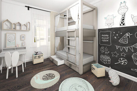 Фото № 6: Дизайн-проект евро трехкомнатной квартиры 65.54  м² стиль Современный для ЖК Солнечный район