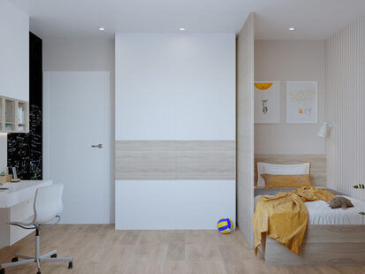 Фото № 2: Дизайн-проект евро трехкомнатной квартиры 63.62  м² стиль Минимализм для ЖК Солнечный район