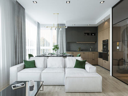 Фото № 1: Дизайн-проект трехкомнатной квартиры 80.59  м² Современный стиль для ЖК Солнечный район