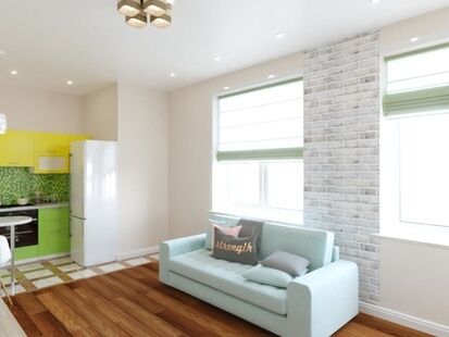 Фото № 1: Дизайн-проект квартиры-студии 34.64  м² Стиль Контемпорари для ЖК Московский