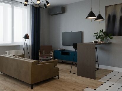 Фото № 2: Дизайн-проект двухкомнатной квартиры 43.2  м² Стиль Модернизм для ЖК Оранж Парк