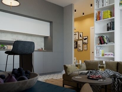 Фото № 6: Дизайн-проект двухкомнатной квартиры 43.2  м² Стиль Модернизм для ЖК Оранж Парк