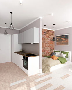 Фото № 1: Дизайн-проект однокомнатной квартиры 37.71  м² Стиль Контемпорари для ЖК Московский