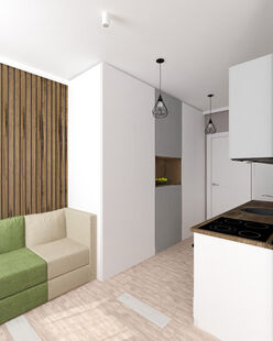 Фото № 3: Дизайн-проект однокомнатной квартиры 37.71  м² Стиль Контемпорари для ЖК Московский