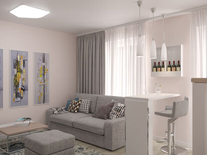 Фото № 1: Дизайн-проект пятикомнатной квартиры 95.4  м² Стиль Контемпорари для двухэтажной квартиры