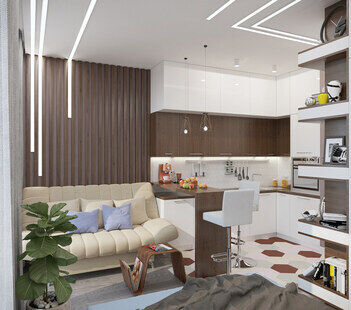 Фото № 1: Дизайн-проект квартиры-студии 26.13  м² Стиль Модернизм для ЖК Московский