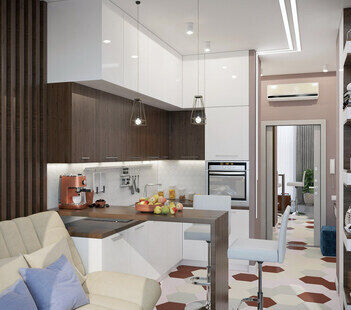 Фото № 3: Дизайн-проект квартиры-студии 26.13  м² Стиль Модернизм для ЖК Московский