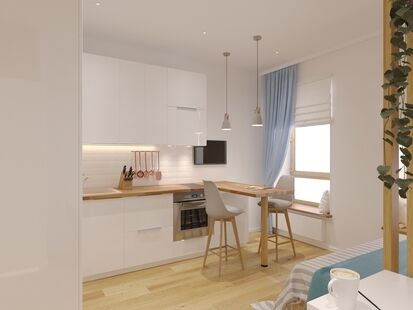 Фото № 1: Дизайн-проект квартиры-студии 25.1  м² Скандинавский стиль для ЖК Московский