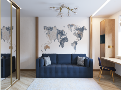 Фото № 2: Дизайн-проект четырехкомнатной квартиры 78.5  м² Стиль Американская классика для ЖК Московский