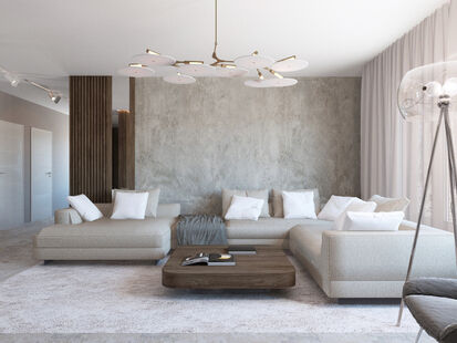 Фото № 1: Дизайн-проект пятикомнатной квартиры 137.8  м² Стиль Модернизм для одноуровнего дома