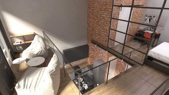 Фото № 1: Дизайн-проект четырехкомнатной квартиры 77.0  м² Стиль Лофт для ЖК Московский