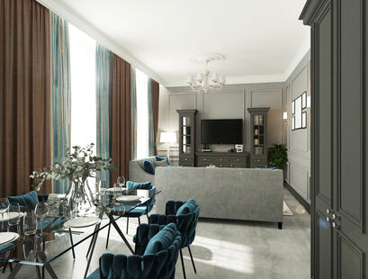 Фото № 4: Дизайн-проект зала 17.53  м² Стиль Скандинавский для ЖК Московский