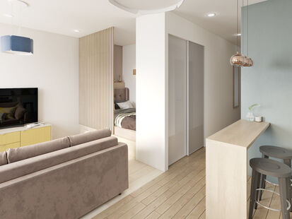 Фото № 3: Дизайн-проект однокомнатной квартиры 38.5  м² Скандинавский стиль для ЖК Домашний