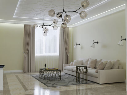 Фото № 1: Дизайн-проект двухкомнатной квартиры 120.36  м² Стиль Современная классика для коттеджа