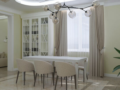 Фото № 4: Дизайн-проект двухкомнатной квартиры 120.36  м² Стиль Современная классика для коттеджа